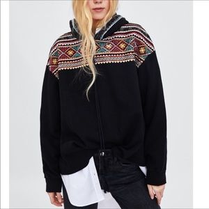 Zara Womens Hoddie Southwestern Embroidered Sweatshirt S
